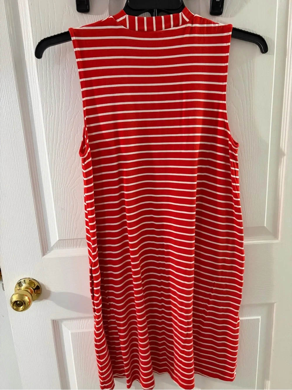 J. Crew Red & White Striped Sleeveless Mock Neck Dress